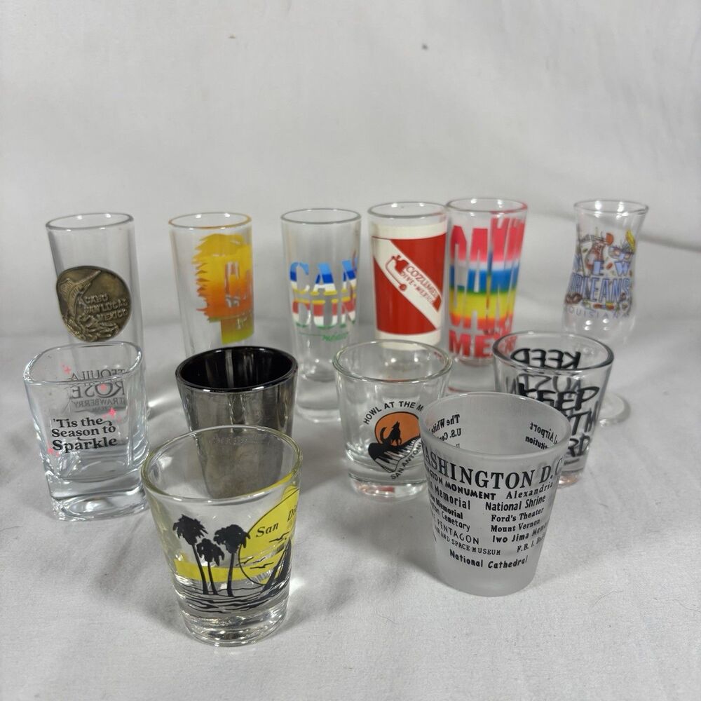 Lot of 12+ Souvenir Shot Glasses Cancun Cabo DC Austin New Orleans